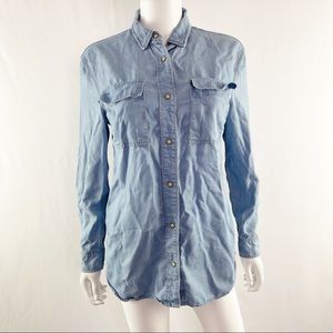 AllSaints Size 4 Blue Long Sleeve Chambray Denim Button Down Shirt
